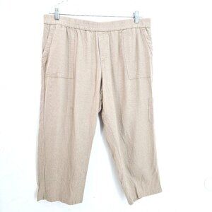 VTG Susan Graver Tan Beige Cargo Linen Rayon High Waist Ankle  Pants Women LP